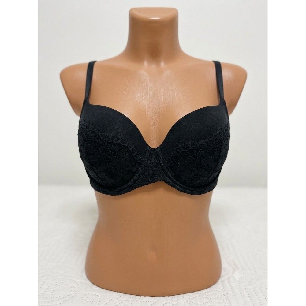 Victoria's Secret Body By Victoria Lined Demi Push-up Bra Black Lace 32D Padded